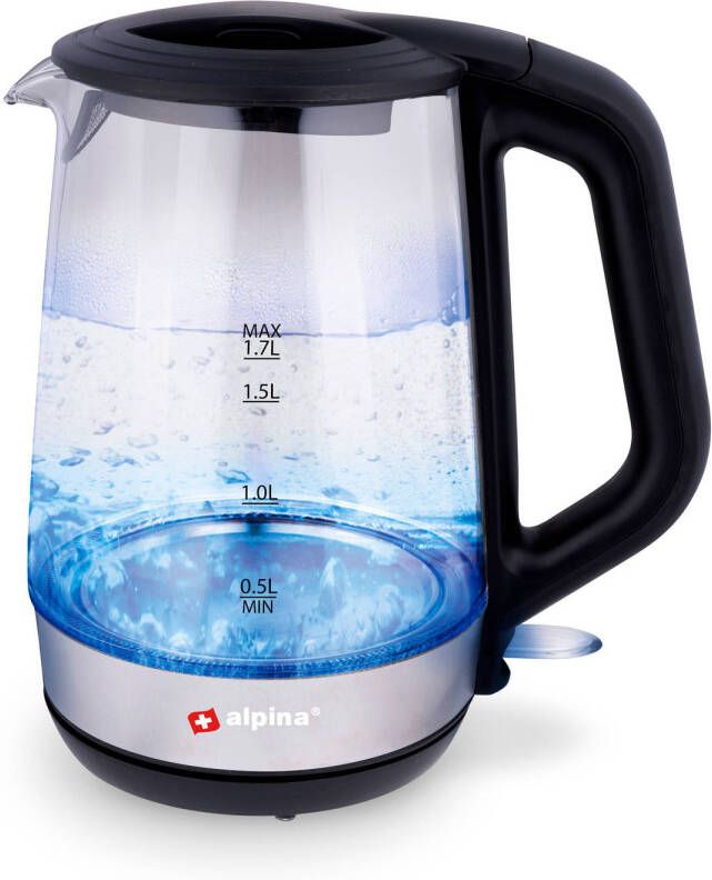 alpina Waterkoker Elektrisch Led Glas Rvs Snoerloos 1, 7 Liter