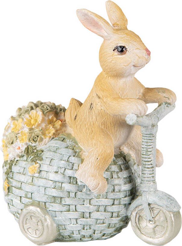 Clayre & Eef Beeld Konijn 13 Cm Bruin Blauw Kunststof Woonaccessoires Paashaas Pasen Bruin Woonaccessoires Paashaas