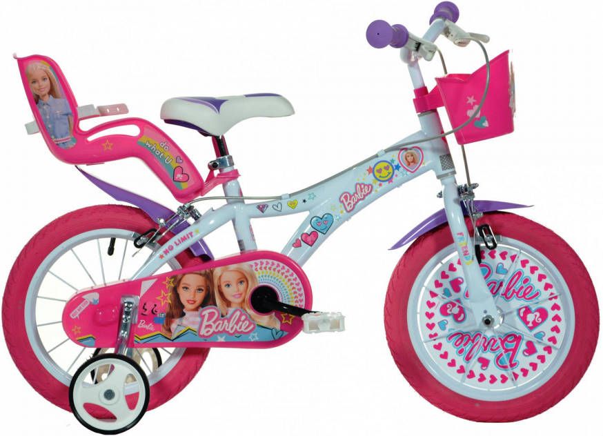 Dino Meisjesfiets Barbie No Limit 16 Inch 27 Cm Meisjes Knijprem Wit/roze