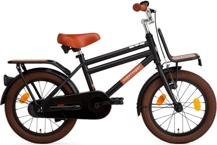 Fietsaccessoires Supersuper Jongensfiets Cooper Bamboo 16 Inch Jongens Terugtraprem Matzwart