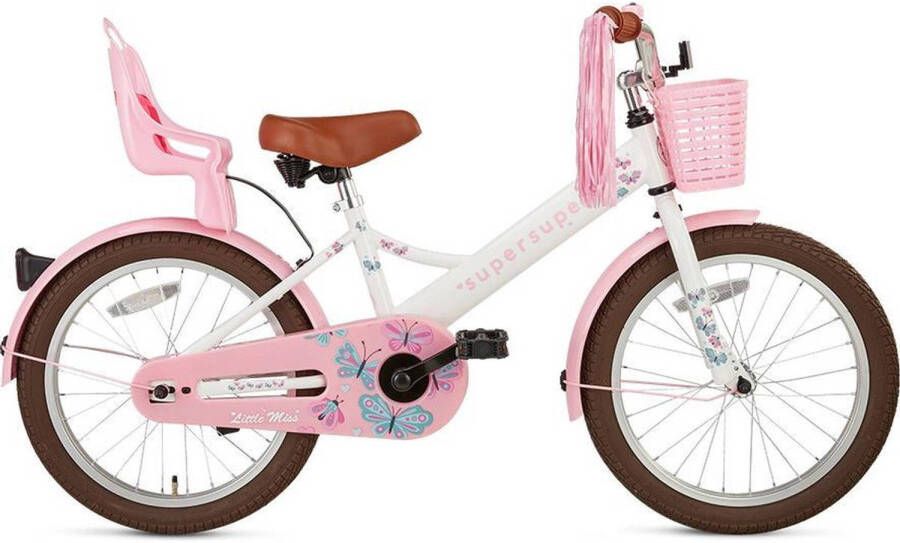 Fietsaccessoires Supersuper Meisjesfiets Little Miss 18 Inch 28 Cm Meisjes Terugtraprem Wit/roze