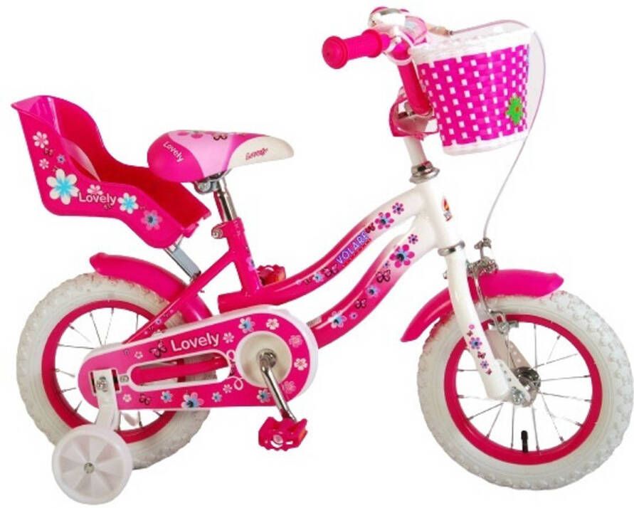 Volare Lovely Meisjesfiets 12 Inch 21, 5 Cm Meisjes Terugtraprem Wit/roze