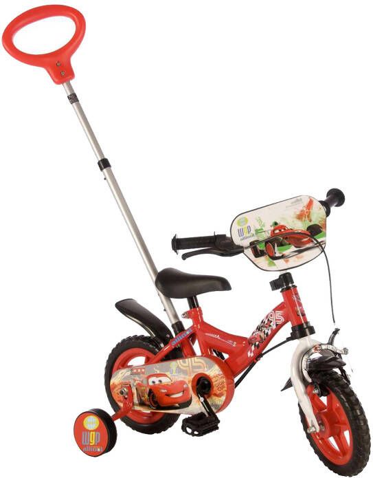 Volare Disney Cars Fiets Met Duwstang 10 Inch Rood