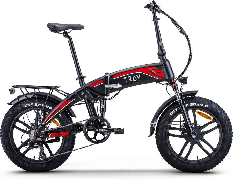 Troy Elektrische Vouwfiets All Road 7sp mat zwart rood 360 Watt