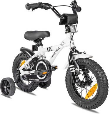 Prometheus Bicycles ®, Kinderfiets 12 in wit & zwart vanaf 3 jaar met zijwieltjes