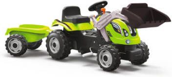 Smoby Kindertractor en aanhanger Farmer Max groen en zwart