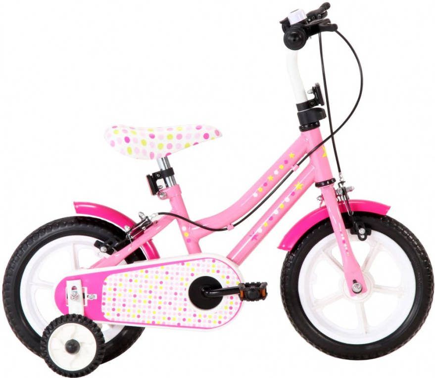 VIDAXL Kinderfiets 12 inch wit en roze