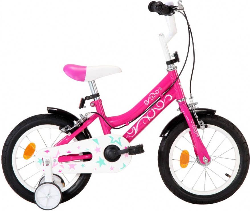 VIDAXL Kinderfiets 14 inch zwart en roze