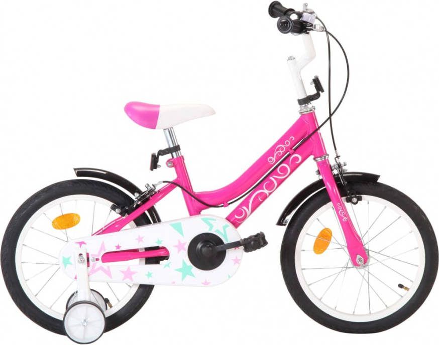 VIDAXL Kinderfiets 16 inch zwart en roze