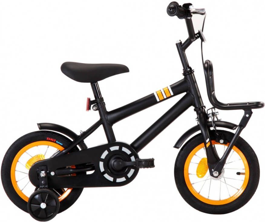 VIDAXL Kinderfiets met voordrager 12 inch zwart en oranje