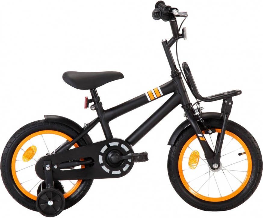 VIDAXL Kinderfiets met voordrager 14 inch zwart en oranje