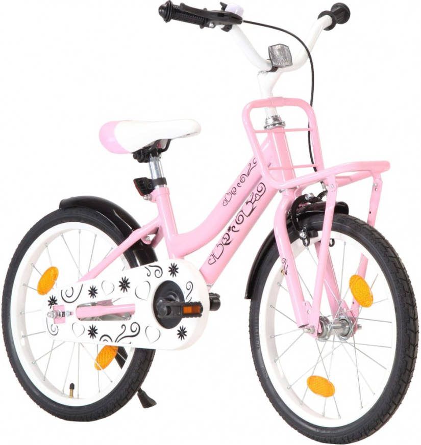 VIDAXL Kinderfiets met voordrager 18 inch roze en zwart
