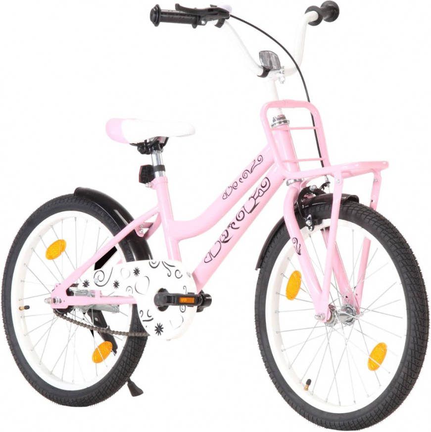 VIDAXL Kinderfiets met voordrager 20 inch roze en zwart